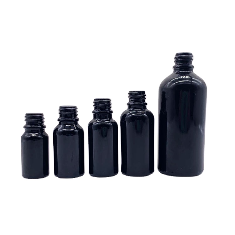 Wholesale 5ml 10ml 15ml 20ml 30ml 50ml 100ml black glass dropper bottle for essential oil