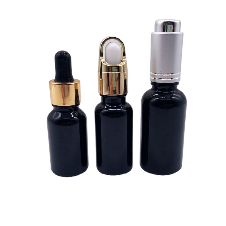 Wholesale 5ml 10ml 15ml 20ml 30ml 50ml 100ml black glass dropper bottle for essential oil