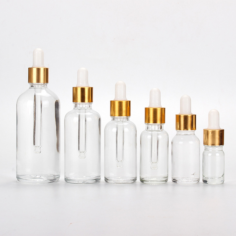 Wholesale 5ml 10ml 15ml 20ml 30ml 50ml 100ml clear amber blue essential oil glass dropper bottle