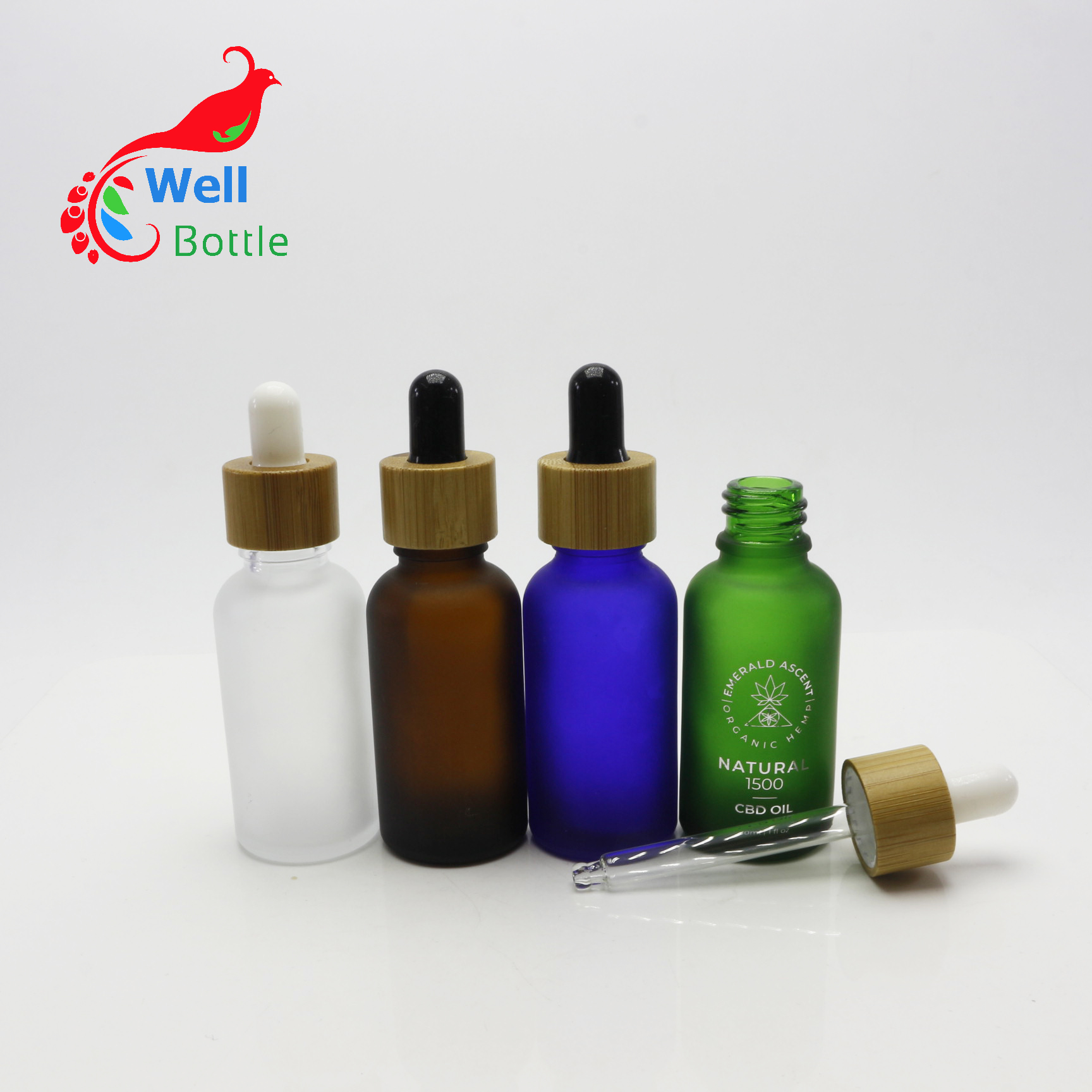 Wholesale 5ml 10ml 15ml 20ml 30ml 50ml 100ml clear amber essential oil glass dropper bottle bamboo cap with paper tube GB334E