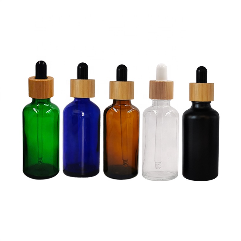 Wholesale 5ml 10ml 15ml 20ml 30ml 50ml 100ml gloss black essential oil serum glass round dropper bottle with black aluminum cap