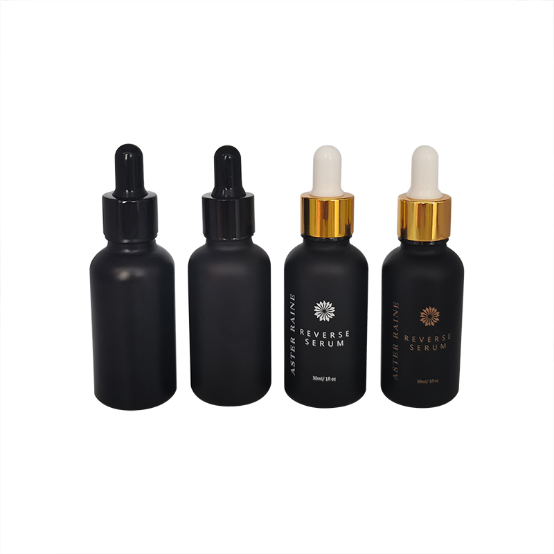 Wholesale 5ml 10ml 15ml 20ml 30ml 50ml 100ml gloss black essential oil serum glass round dropper bottle with black aluminum cap