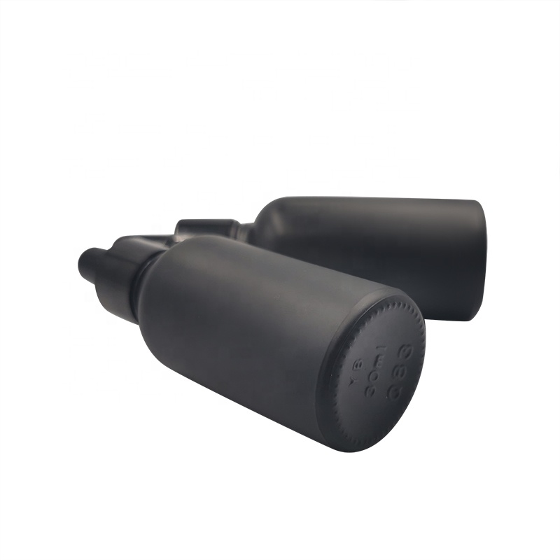 Wholesale 5ml 10ml 15ml 20ml 30ml 50ml 100ml gloss black essential oil serum glass round dropper bottle with black aluminum cap