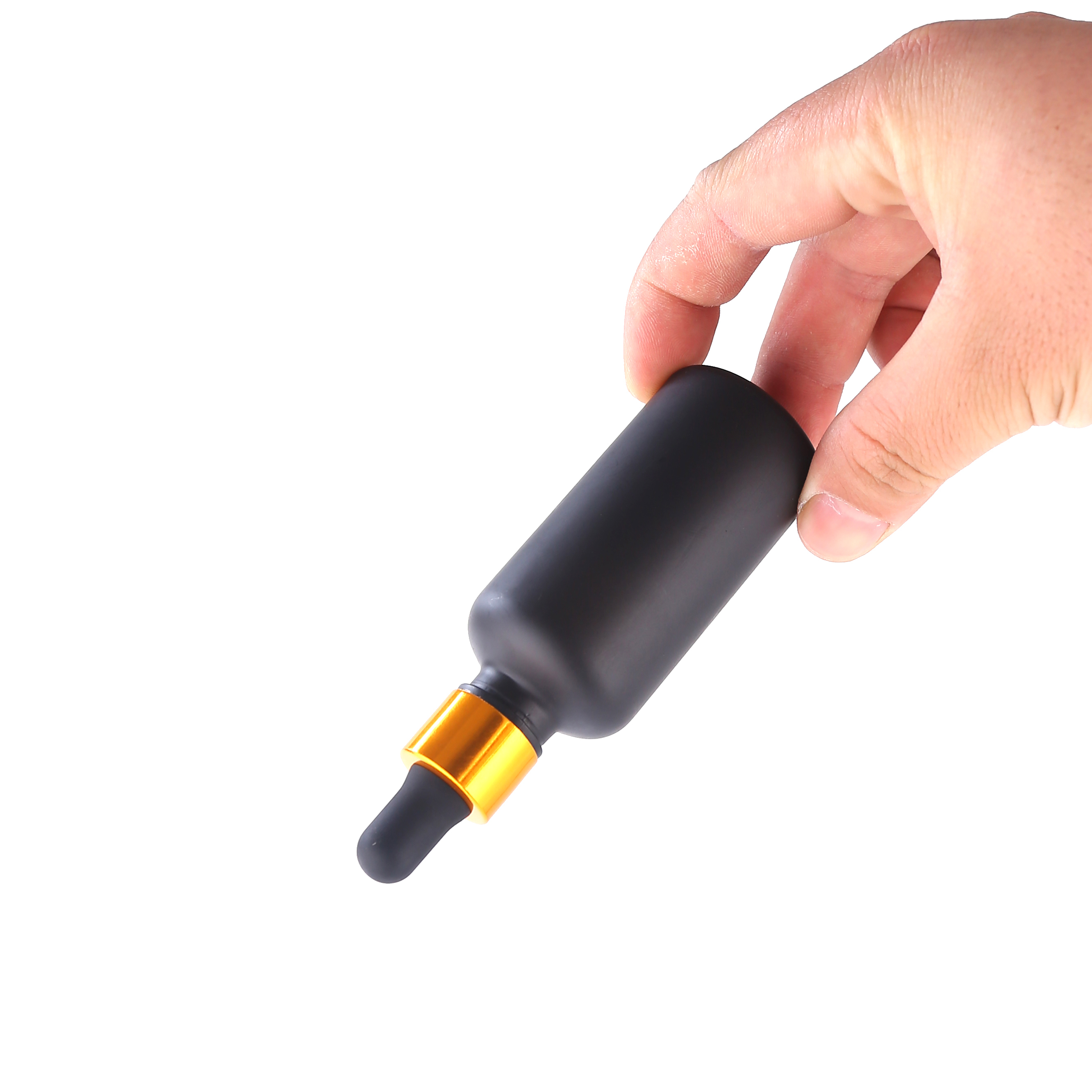 Wholesale 5ml 10ml 15ml 20ml 30ml 50ml 100ml matte black perfume dropper glass bottles with aluminum cap for essential oil