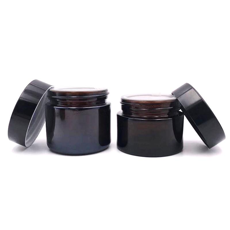 Wholesale 5ml 10ml 15ml 20ml 30ml 50ml 100ml wide mouth cosmetic jar round amber glass candle jar with flat plastic cap
