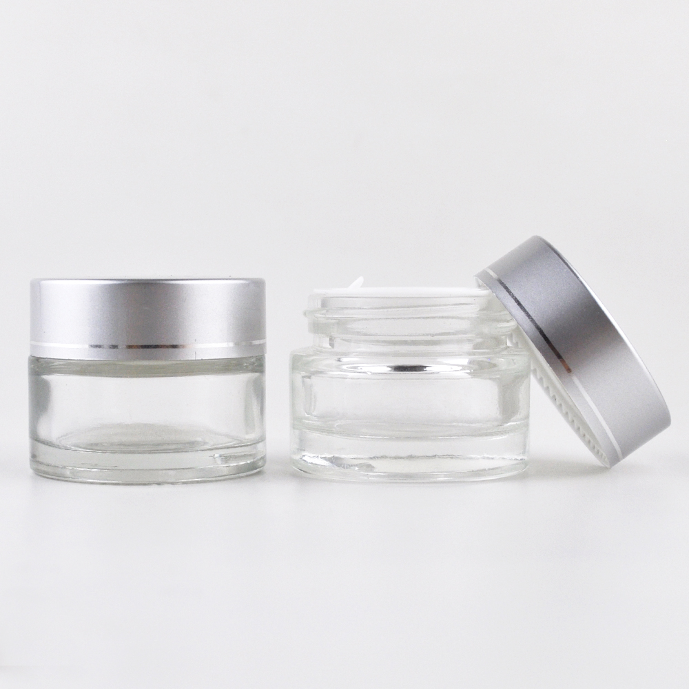 Wholesale 5ml 10ml 15ml 20ml 30ml 50ml 60ml 100ml empty small glass cosmetic containers cream jar with plastic lid
