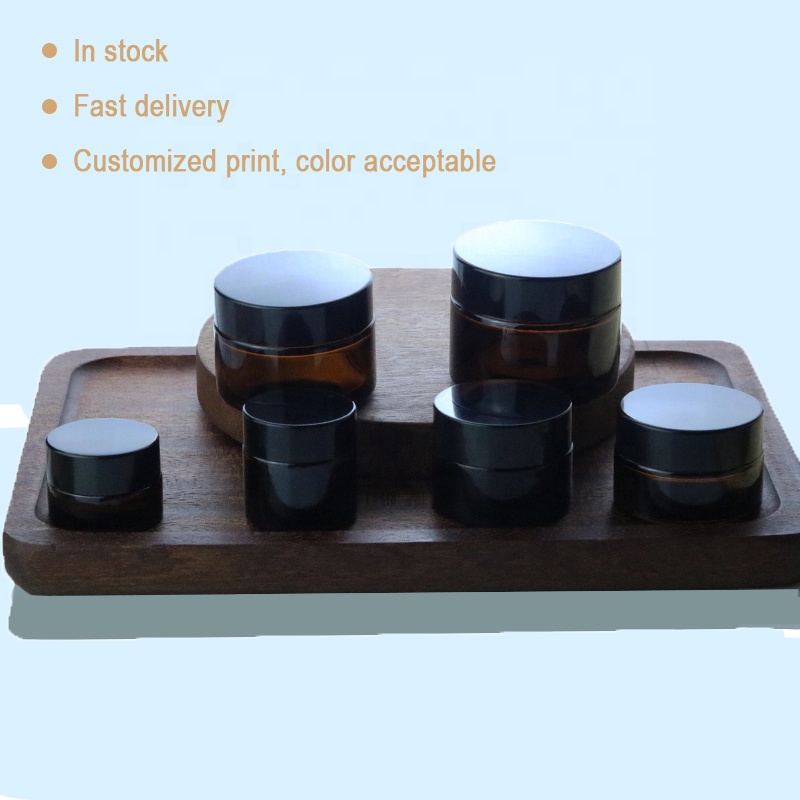 Wholesale 5ml 10ml 15ml 20ml 30ml 50ml Dark Amber Cosmetic Glass Cream Jars with Black Screw Cap (GJM10)