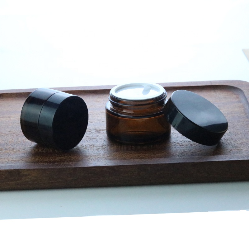 Wholesale 5ml 10ml 15ml 20ml 30ml 50ml Dark Amber Cosmetic Glass Cream Jars with Black Screw Cap (GJM10)