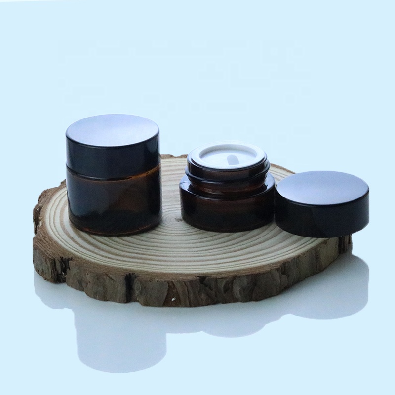 Wholesale 5ml 10ml 15ml 20ml 30ml 50ml Dark Amber Cosmetic Glass Cream Jars with Black Screw Cap (GJM10)