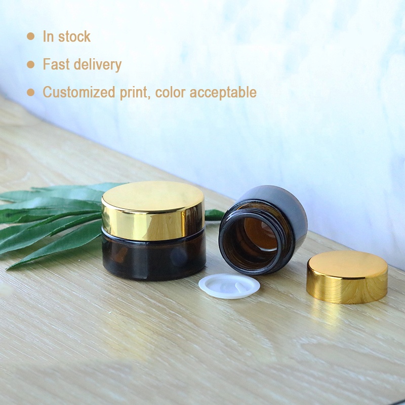 Wholesale 5ml 10ml 15ml 20ml 30ml 50ml in stock amber round glass jar with UV gold lid (GJM12)