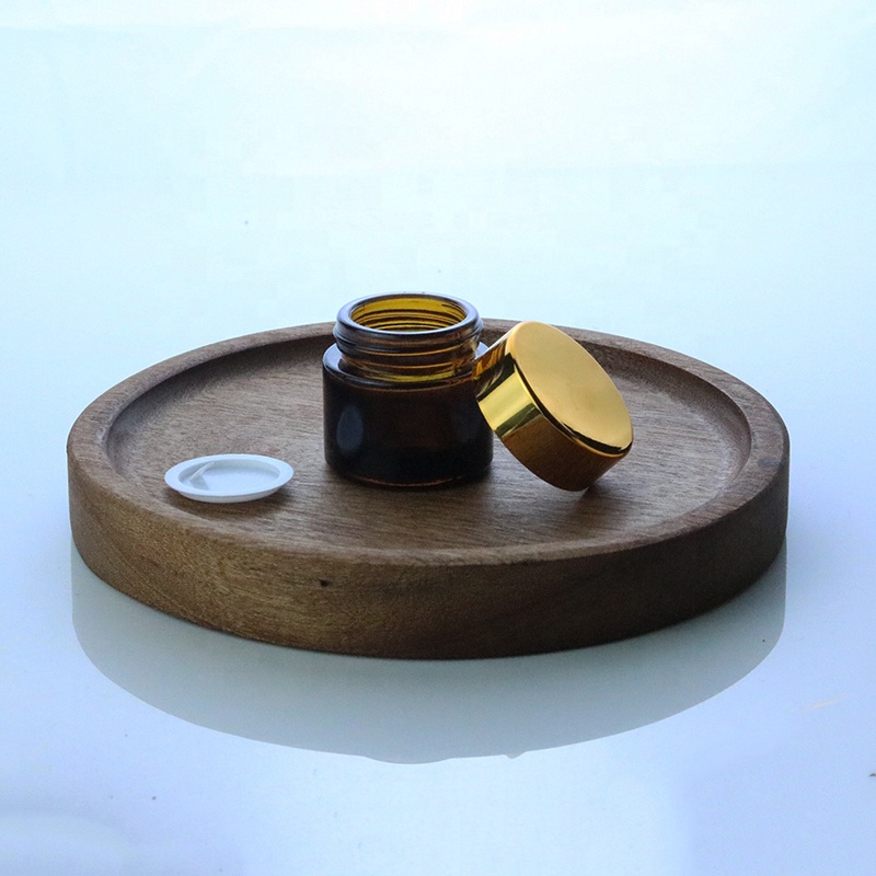 Wholesale 5ml 10ml 15ml 20ml 30ml 50ml in stock amber round glass jar with UV gold lid (GJM12)