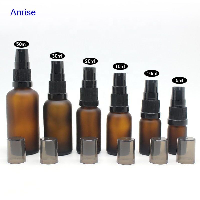 Wholesale 5ml 10ml 15ml 30ml 50ml 100ml Amber Glass Essential Oil Lotion Pump Bottle with Black Spray Cap