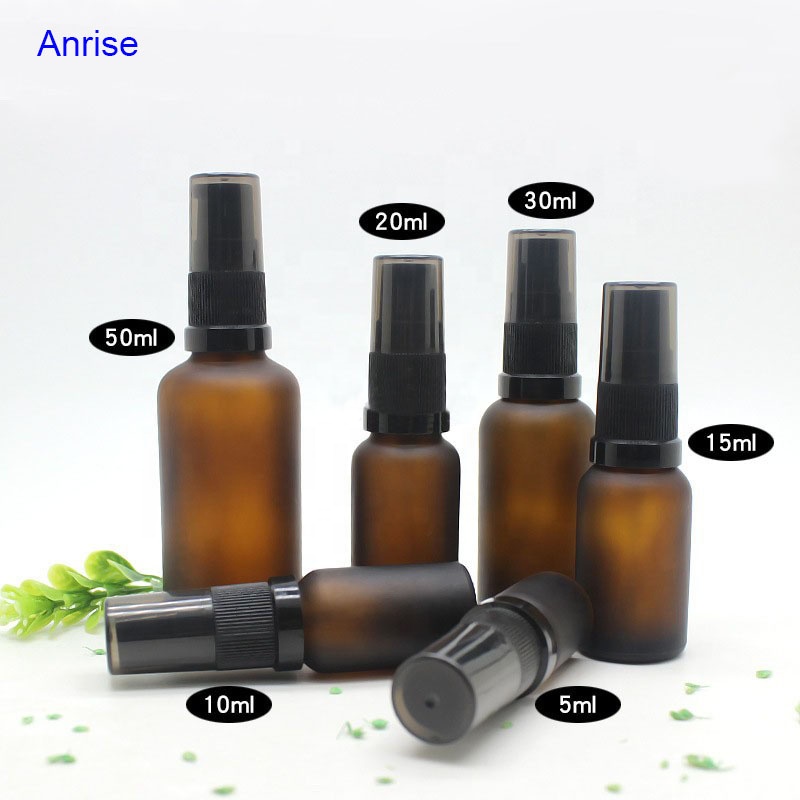 Wholesale 5ml 10ml 15ml 30ml 50ml 100ml Amber Glass Essential Oil Lotion Pump Bottle with Black Spray Cap