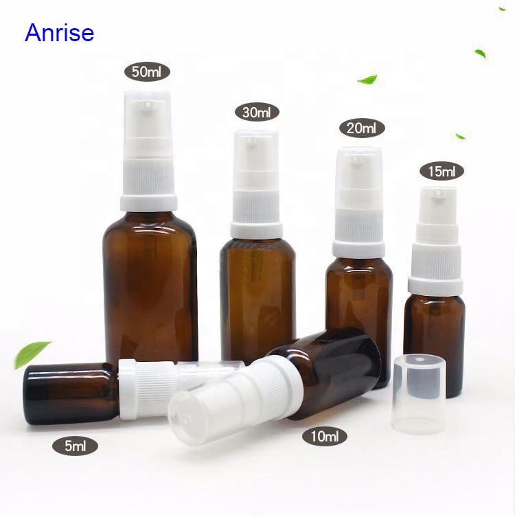 Wholesale 5ml 10ml 15ml 30ml 50ml 100ml Amber Glass Essential Oil Lotion Pump Bottle with Black Spray Cap