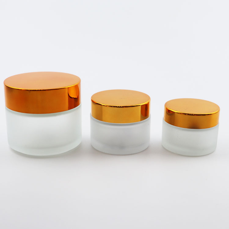 Wholesale 5ml 10ml 15ml 30ml 50ml 100ml skin care jar 5g 10g 15g 20g 30g 50g 100g glass jar frosted glass cosmetic jars gold lid