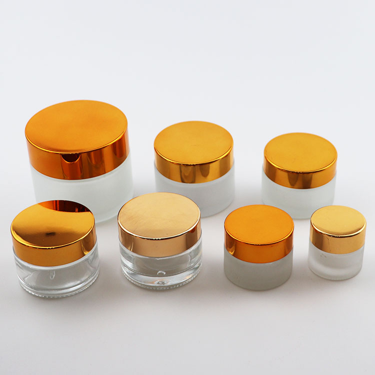 Wholesale 5ml 10ml 15ml 30ml 50ml 100ml skin care jar 5g 10g 15g 20g 30g 50g 100g glass jar frosted glass cosmetic jars gold lid