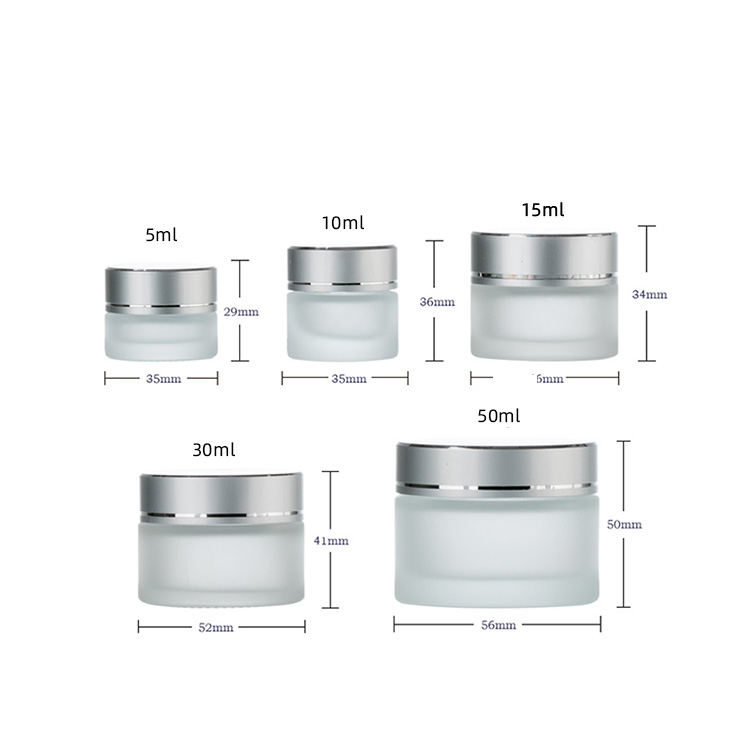 Wholesale 5ml 10ml 15ml 30ml 50ml Refillable Frosted Glass Cosmetic Cream Jar Container with Silver Alumite Lids