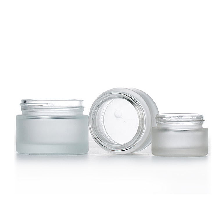 Wholesale 5ml 10ml 15ml 30ml 50ml Refillable Frosted Glass Cosmetic Cream Jar Container with Silver Alumite Lids
