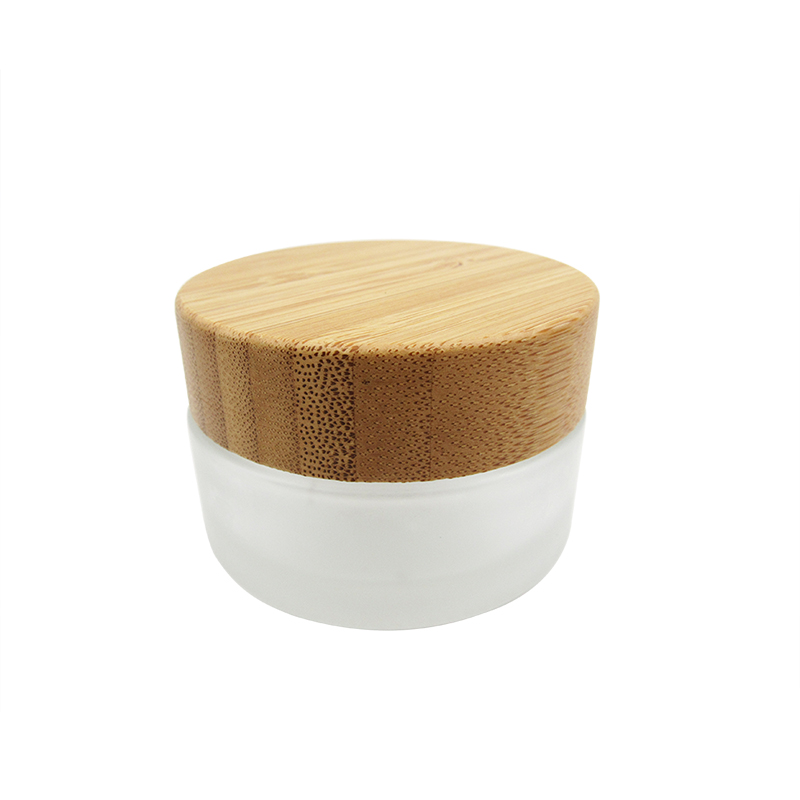 Wholesale 5ml 15ml  30ml 50m 100ml Cosmetic packing bamboo Container  frosted glass empty Cream cosmetic jar with bamboo lid