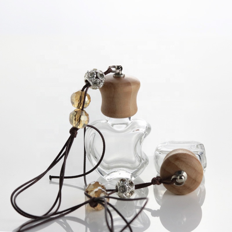 Wholesale 5ml Apple Shaped Air Freshener Diffuser Empty Bottle Wooden Hanging Cap Car Perfume Bottle (CG14)