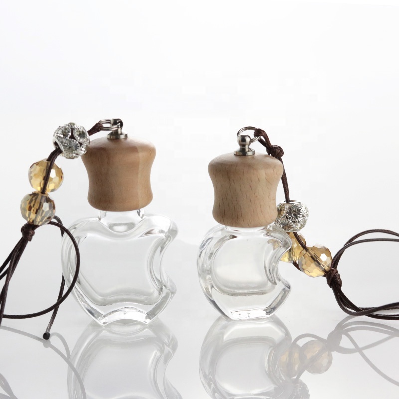 Wholesale 5ml Apple Shaped Air Freshener Diffuser Empty Bottle Wooden Hanging Cap Car Perfume Bottle (CG14)