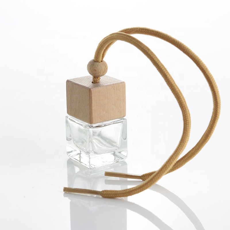 Wholesale 5ml Square Gel Car Perfume Bottle Packaging Empty Car Air Freshener Bottle With Wooden Cap (CG08)