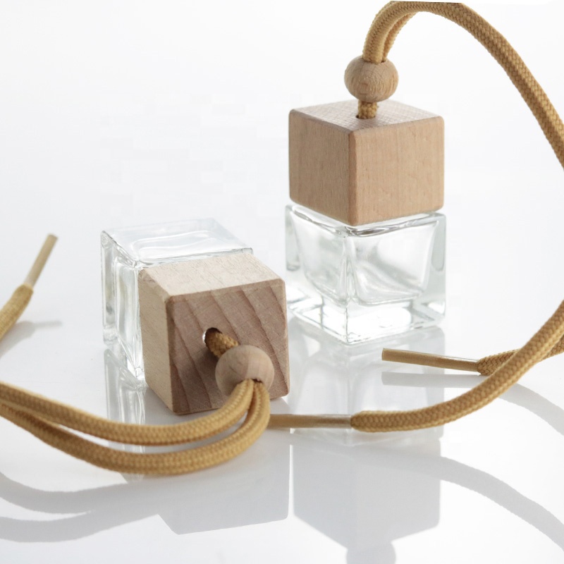 Wholesale 5ml Square Gel Car Perfume Bottle Packaging Empty Car Air Freshener Bottle With Wooden Cap (CG08)
