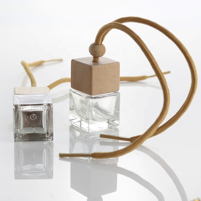 Wholesale 5ml Square Gel Car Perfume Bottle Packaging Empty Car Air Freshener Bottle With Wooden Cap (CG08)