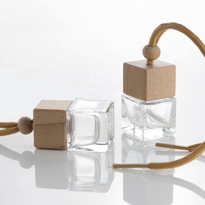 Wholesale 5ml Square Gel Car Perfume Bottle Packaging Empty Car Air Freshener Bottle With Wooden Cap (CG08)