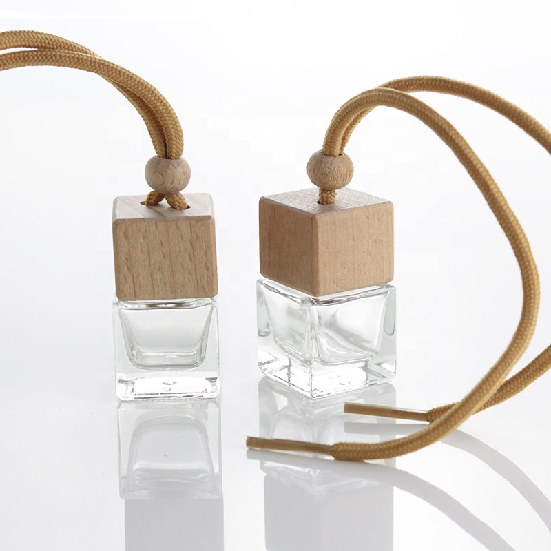 Wholesale 5ml Square Gel Car Perfume Bottle Packaging Empty Car Air Freshener Bottle With Wooden Cap (CG08)