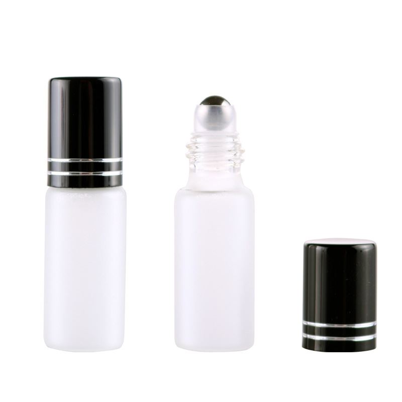 Wholesale 5ml White Round Steel Roller Essential Oil Lip Gloss Frosted Glass Bottle
