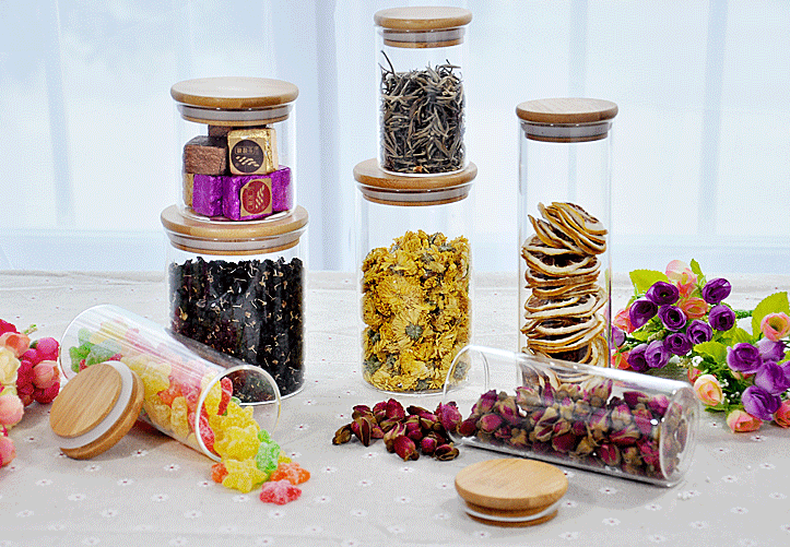 Wholesale 600ml 650ml 700ml 750ml Spice Jars with Wood Airtight Lids 6oz Small Food Storage Containers for Home Kitchen