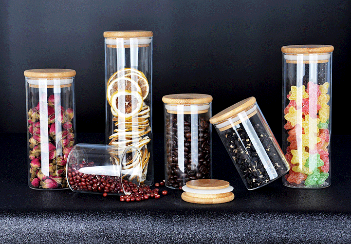 Wholesale 600ml 650ml 700ml 750ml Spice Jars with Wood Airtight Lids 6oz Small Food Storage Containers for Home Kitchen