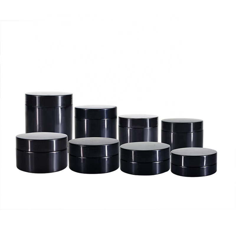 Wholesale 60ml 80ml 100ml 150ml 200ml 250ml 500ml BLACK PET plastic cosmetic cream jar with black lid
