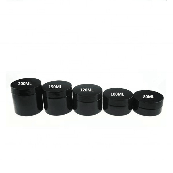 Wholesale 60ml 80ml 100ml 150ml 200ml 250ml 500ml BLACK PET plastic cosmetic cream jar with black lid