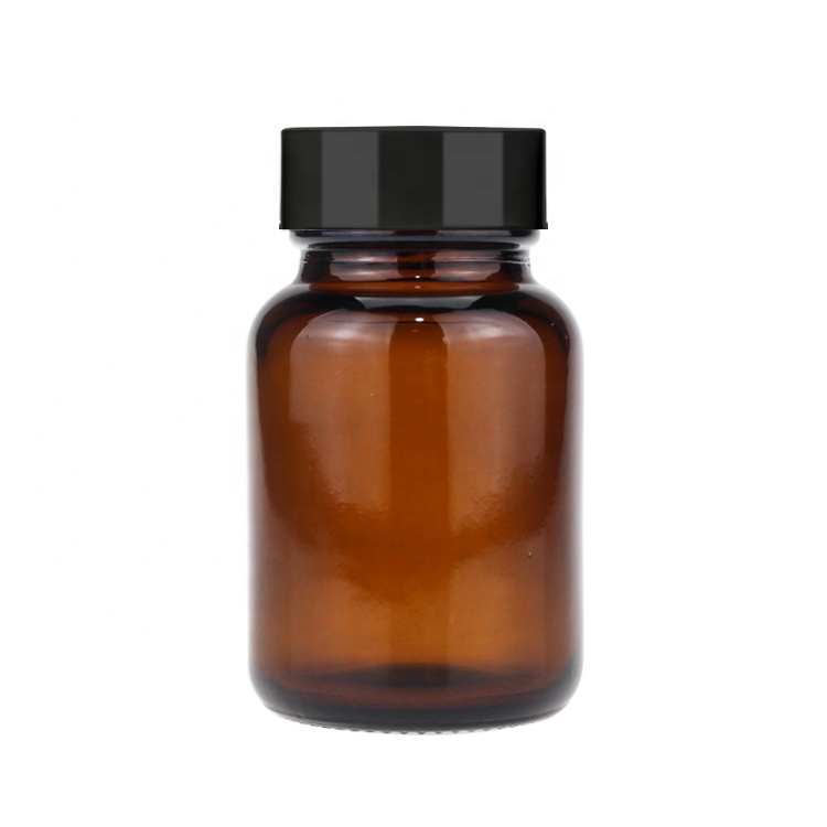 Wholesale 60ml Amber Vitamin Medicine Wide Mouth Glass Bottle for Tablet Pill Capsule Packaging