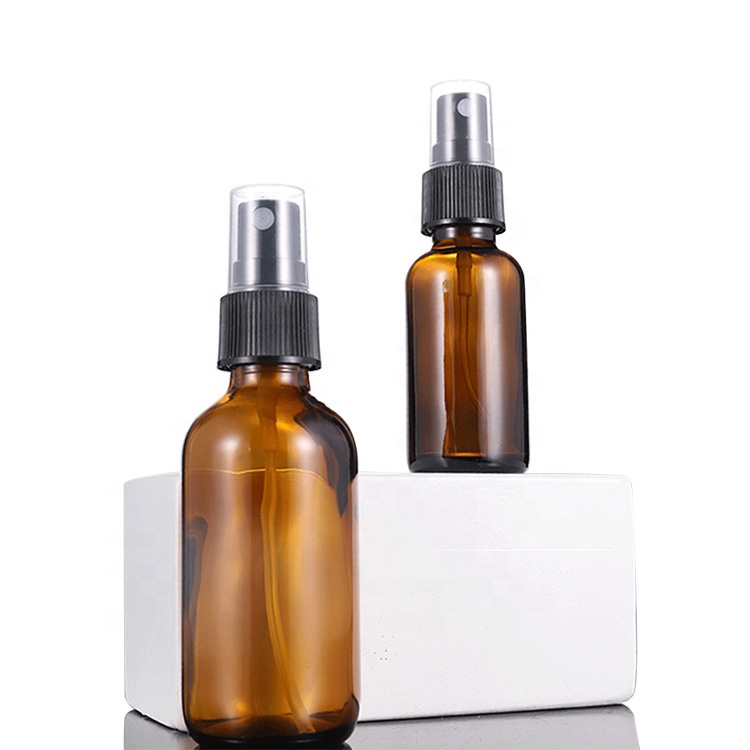 Wholesale 60ml empty cosmetic boston glass spray bottle with black plastic sprayer