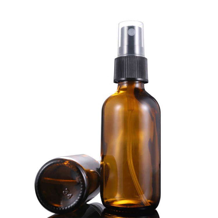 Wholesale 60ml empty cosmetic boston glass spray bottle with black plastic sprayer