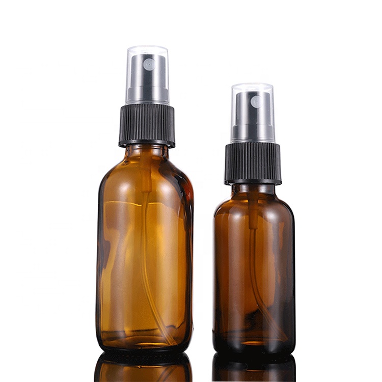 Wholesale 60ml empty cosmetic boston glass spray bottle with black plastic sprayer