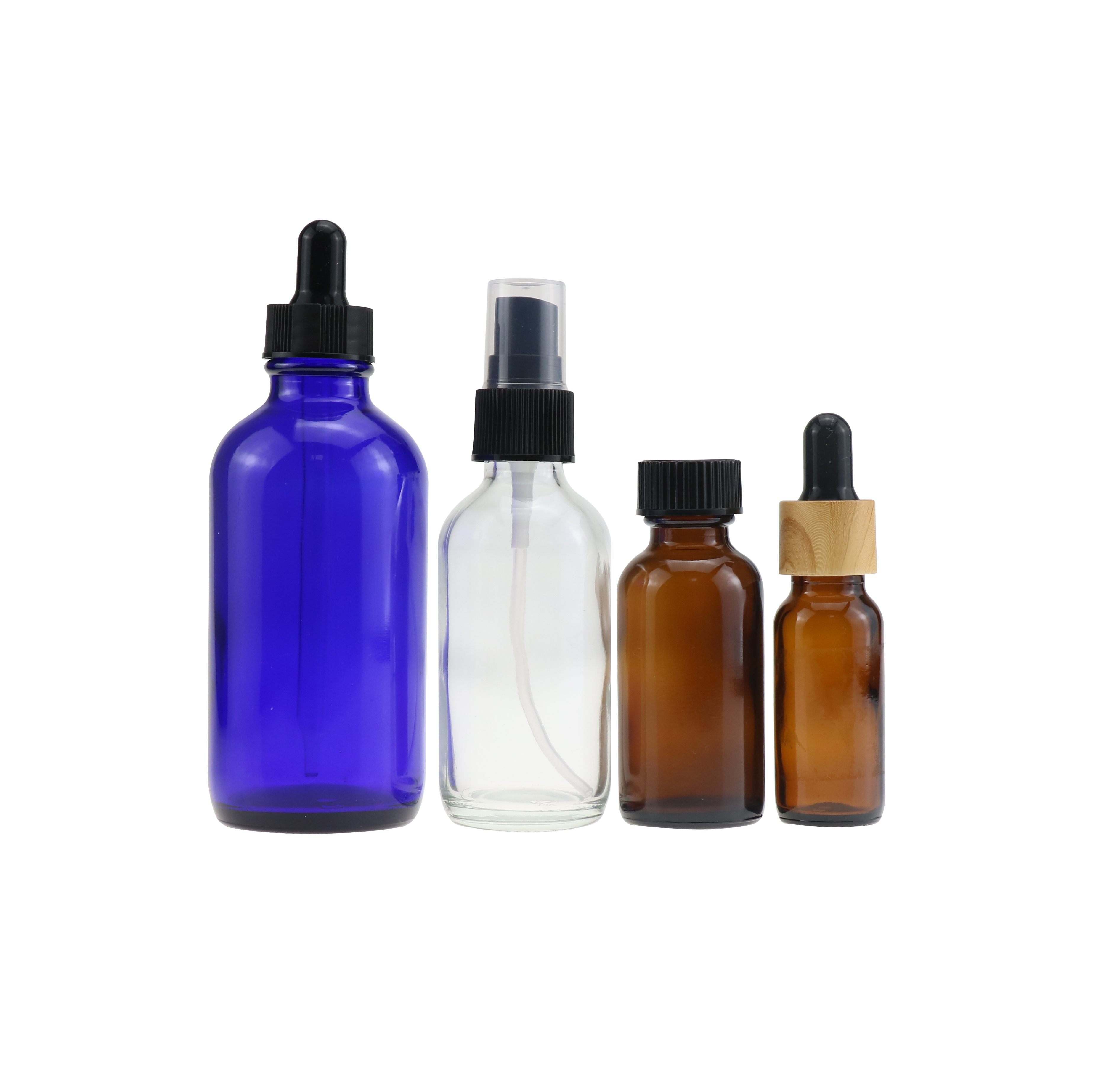 Wholesale 60ml glass spray bottle 2 oz cobalt blue dropper boston round bottle
