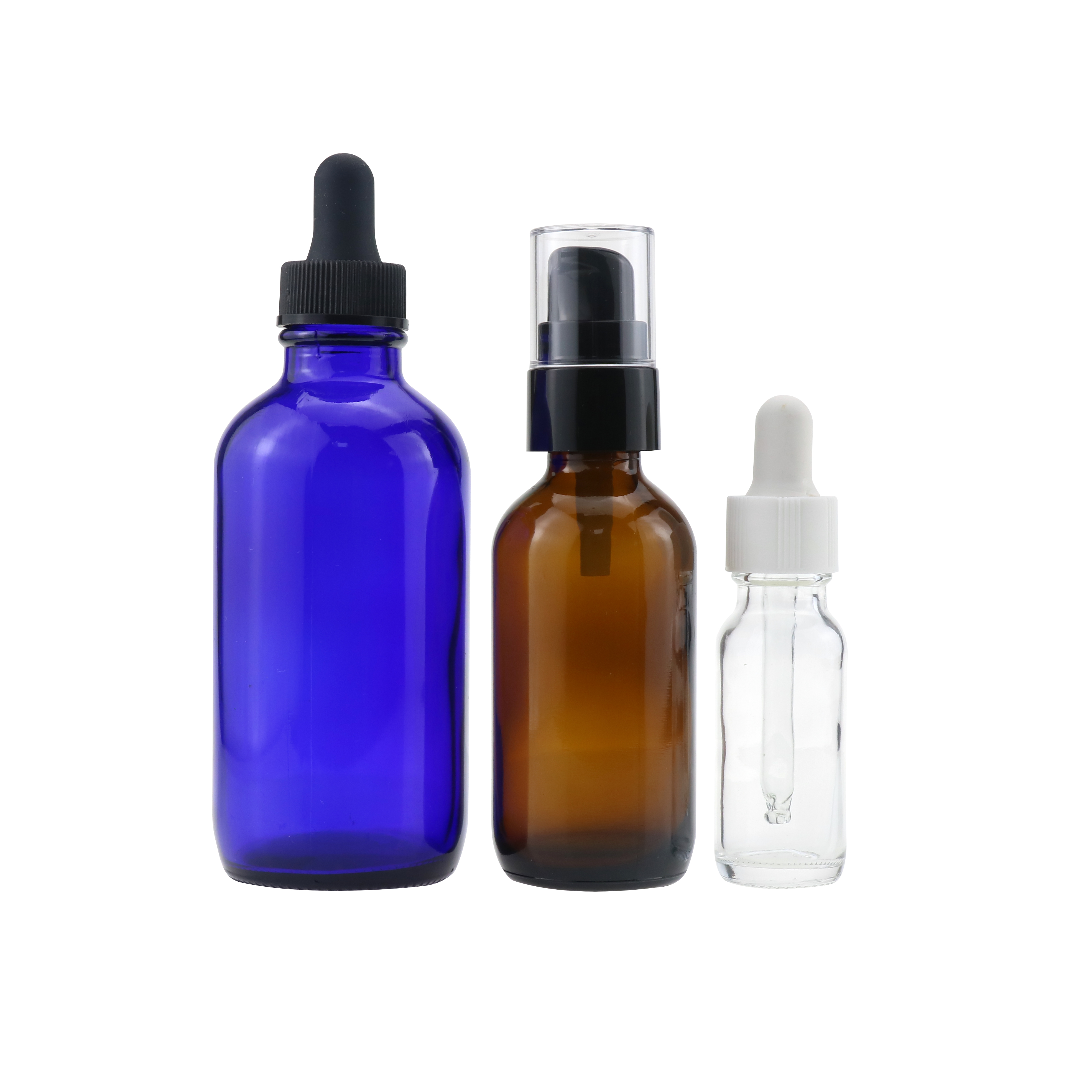 Wholesale 60ml glass spray bottle 2 oz cobalt blue dropper boston round bottle