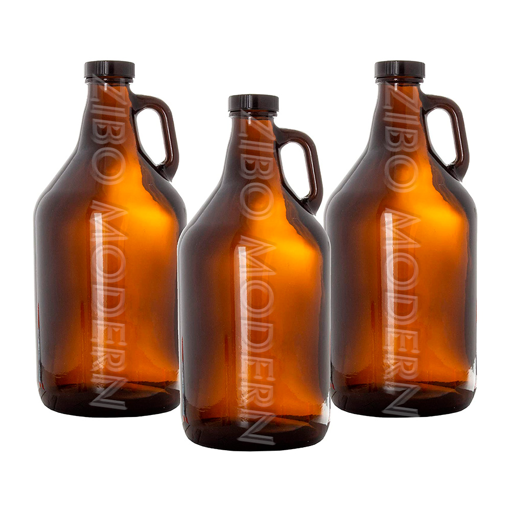 Wholesale 64oz 2L amber beer glass bottle growler with screw cap