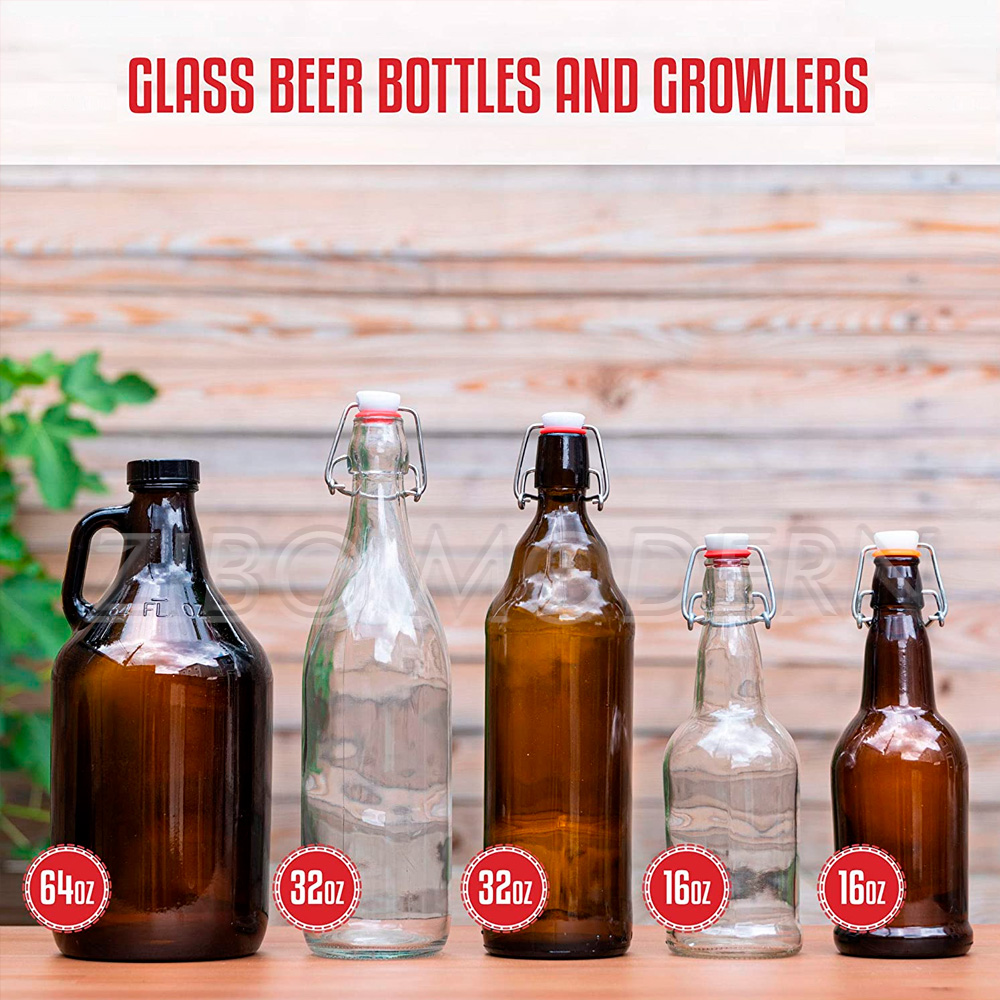 Wholesale 64oz 2L amber beer glass bottle growler with screw cap