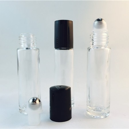 Wholesale 6ml 8ml 10 ml Clear Glass Roller Bottles with Glass Roll On Inserts and Black Caps