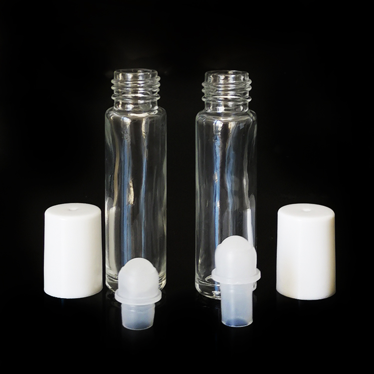 Wholesale 6ml 8ml 10 ml Clear Glass Roller Bottles with Glass Roll On Inserts and white Caps