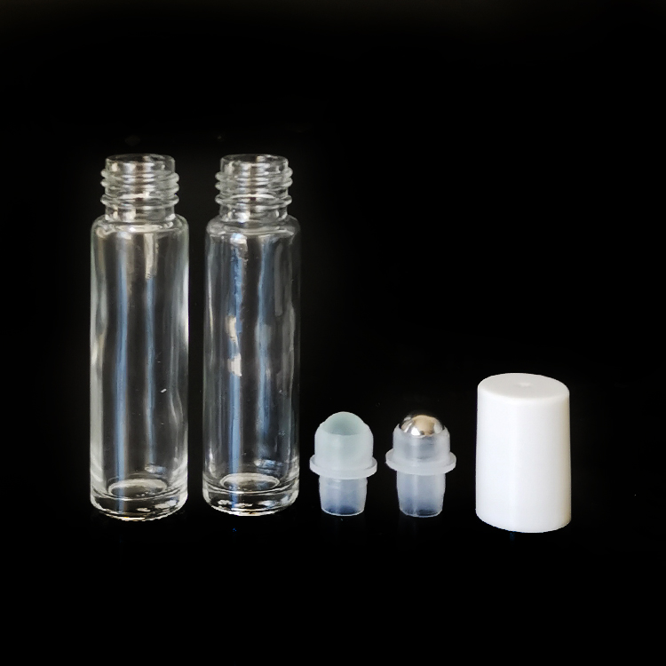Wholesale 6ml 8ml 10 ml Clear Glass Roller Bottles with Glass Roll On Inserts and white Caps
