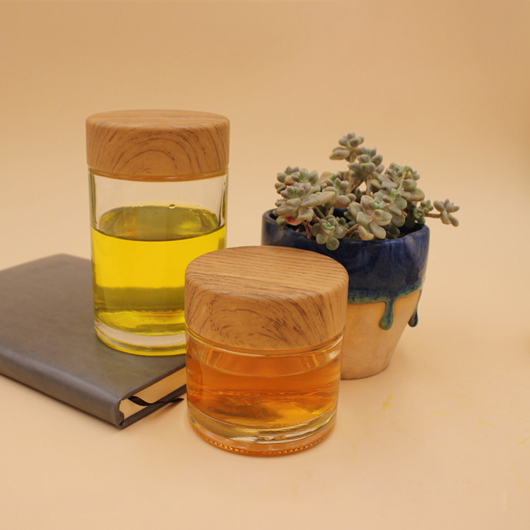 Wholesale 6oz 12oz round jam glass honey jar with wood lid