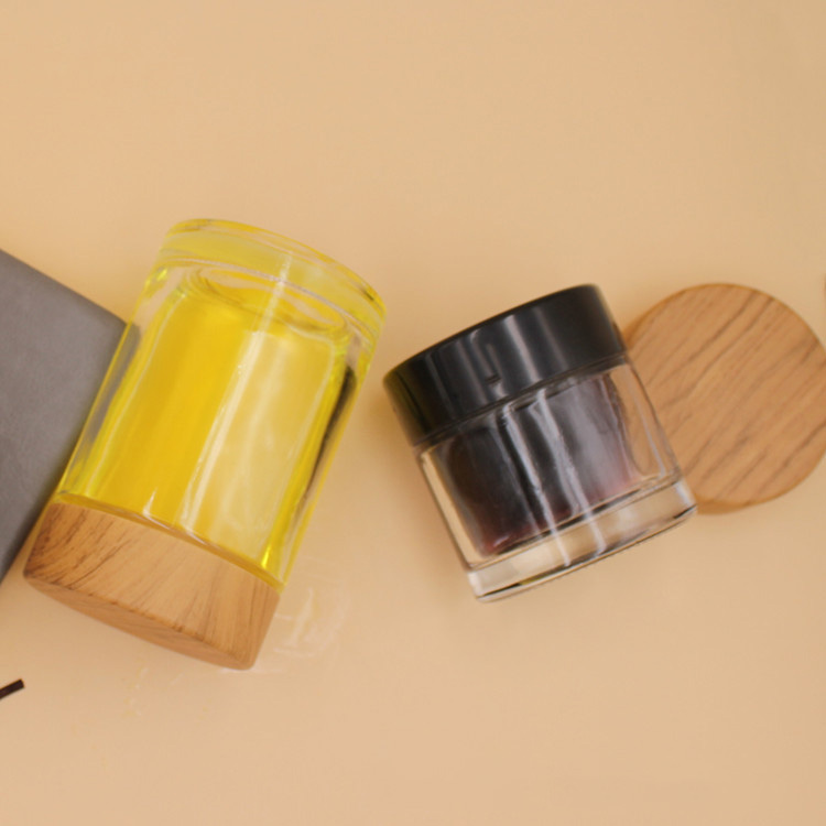 Wholesale 6oz 12oz round jam glass honey jar with wood lid