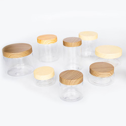 Wholesale 6oz 8oz PET Plastic Cosmetic Jar with Bamboo Lid for Cream 100 g 120 g 150 g 200g