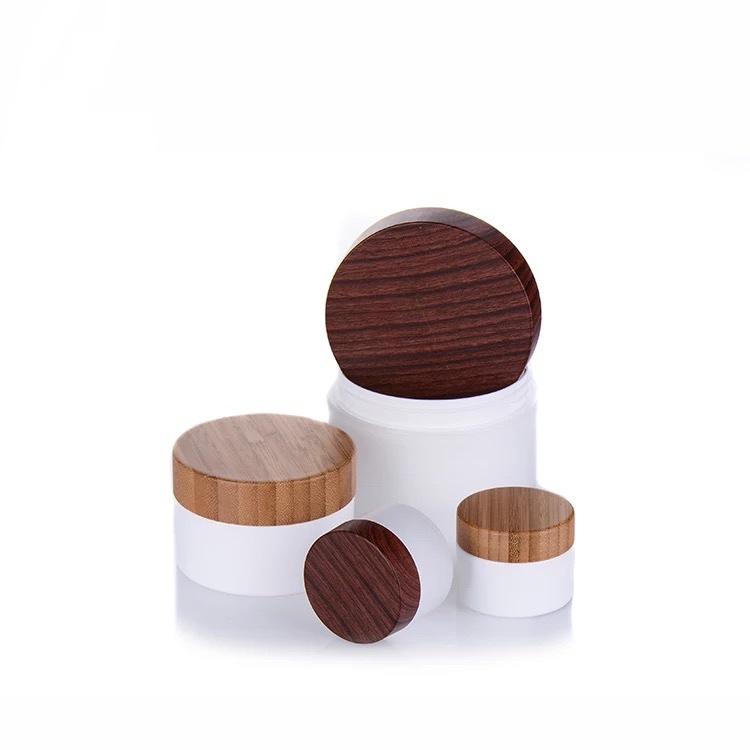 Wholesale 6oz 8oz PET Plastic Cosmetic Jar with Bamboo Lid for Cream 100 g 120 g 150 g 200g